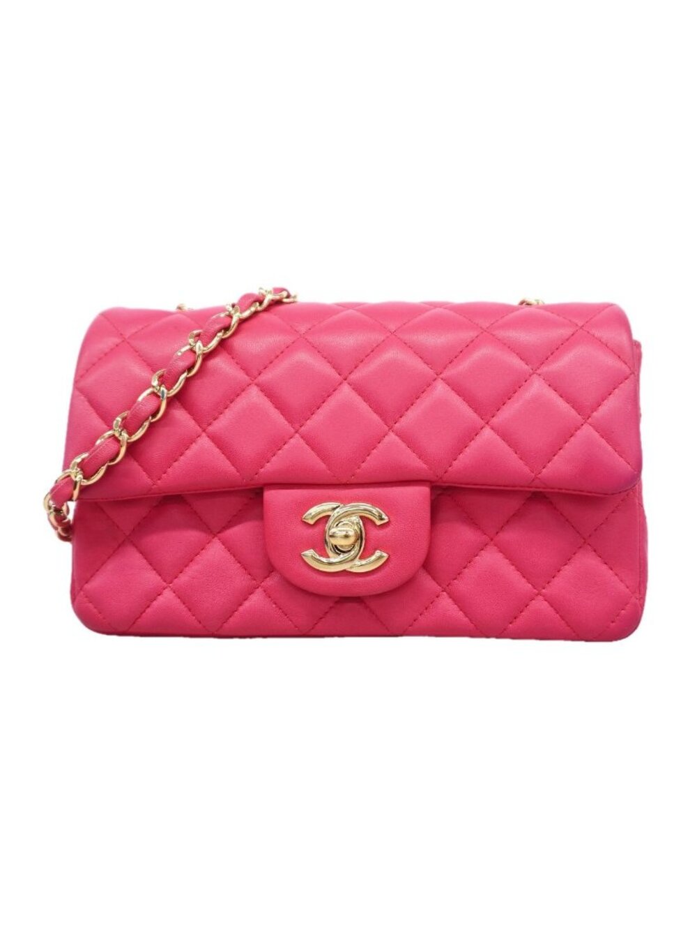 Chanel Shoulder Bag Mini Quilted Lambskin Pink Gold